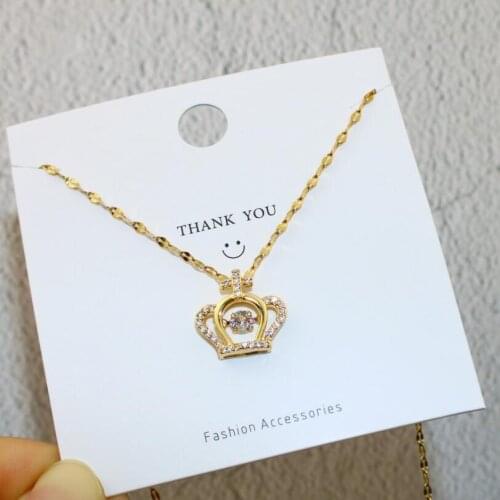 316L Stainless Steel Zircon Crown Charms Thick Chain Choker Pendant Necklace For Women Fashion Fine Jewelry Gift SAN434