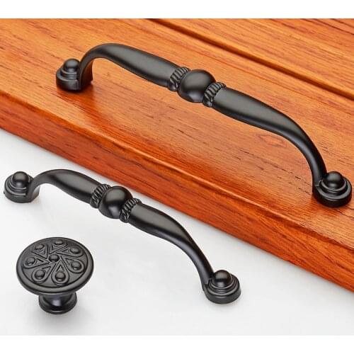 5pcs Zinc Alloy Handles Cabinet Drawer Knobs Wardrobe Door Handles Pulls Furniture Hardware Black color