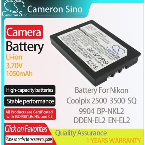 CameronSino Battery for NIKON Coolpix 2500 Coolpix 3500 Coolpix SQ fits NIKON 9904 BP-NKL2 DDEN-EL2 Digital camera Batteries