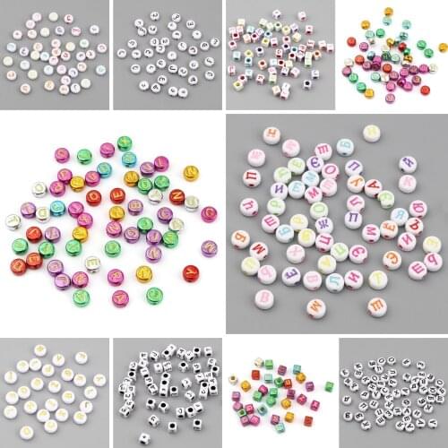 Mixed Letter Acrylic Beads Round Square Russian Alphabet Arabic Letters Loose Spacer Beads For Jewelry Handmade DIY Bracelet