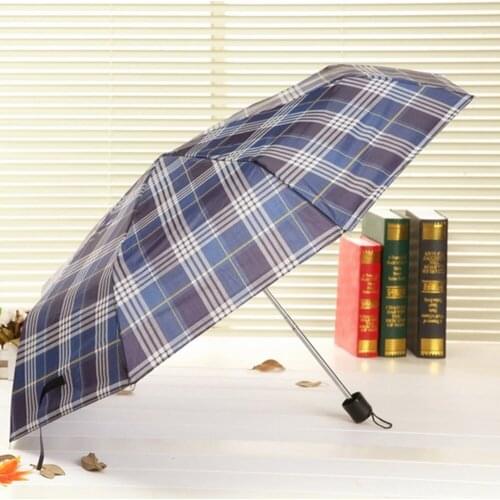 Cheap Male Female Compact Three Folding Umbrellas Rain Simple Grid Shape Folding Compact Super Waterproof Umbrella HG0124