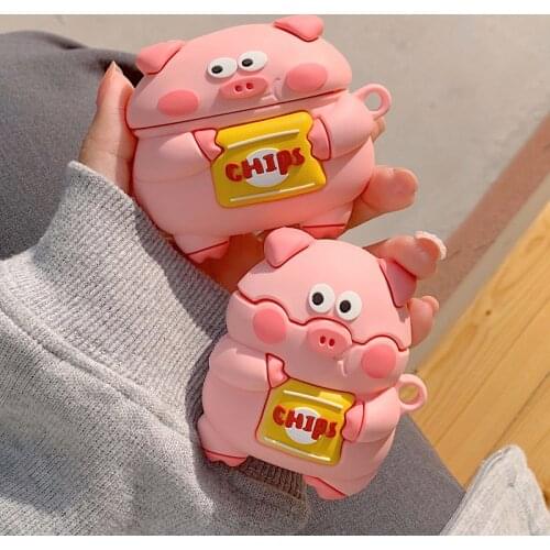 For Airpods Pro 3D Cute Cartoon Pink Fat Pig Earpods Case for Apple Airpods 1 2 3 Kawaii Chips Piggy Wireless Earphone Cover Box