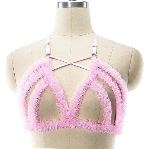 Elastic Harness Bra Hollow Sexy Lingerie Adjustable Bondage Body Cage Kawaii Pink Suspender Belt Goth Wedding Body Harness Bra