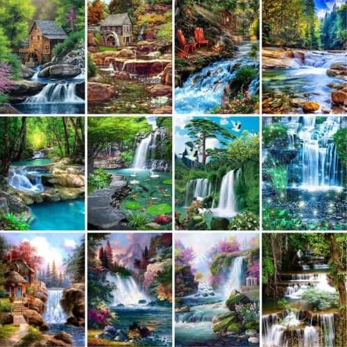 GATYZTORY Frame Diy Painting By Numbers Mountain Waterfall Landscape Painting Acrylic Paint On Canvas For Home Decor 60x75cm