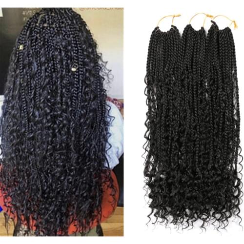 Hywamply 20" Bohemian Box Braids Hair With Curls Synthetic Boho Hippie Braid Goddess Messy Box Braids Crochet Hair Extensions