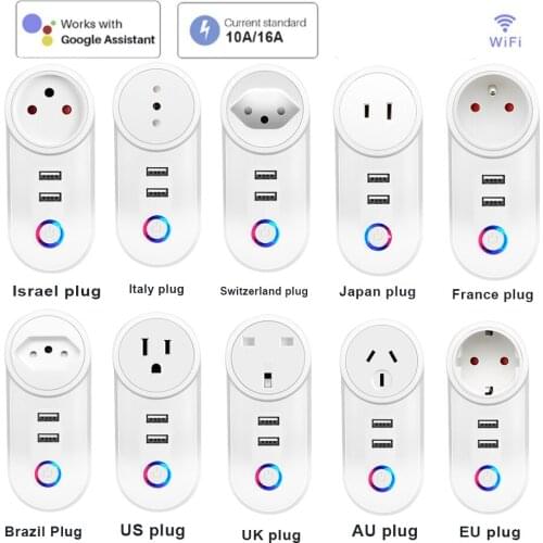 Smart WiFi Power EU AU UK BR Plug with USB Outlet Socket Work with Alexa Google Home Remote Control App Control 16A