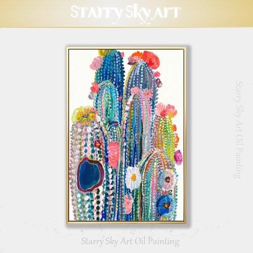 Skilled Artist Hand-painted High Quality Abstract Cactus Acrylic Painting on Canvas Beautiful Flower Cactus Acrylic Oil Painting