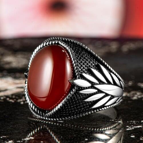 Red Agate Stone Ring Silver Men Ring 925 Sterling Silver Ring Made in Turkey