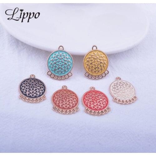 12pcs 18*23 Gold Enamel Earring Connector Red Round DIY Ear Charms Metal Alloy Connectors DIY Earring Making