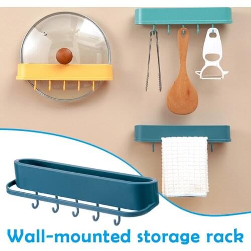 Kitchen Hanging Hook with Lid Holder Wall Mounted Adhesive Utensil Towel Hanger Kitchen Tools Storage Accessories ALI88