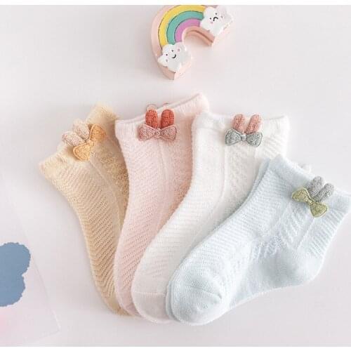 Fashion Baby Soft Cotton Socks Infant Boy Girl Ultra-thin Breathable Solid Mesh Socks With Rabbit Rat For Summer 0-3 Years Kids