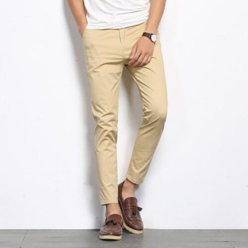 Mens High Quality Cotton Formal Trousers Men Fashions Korean Solid Color Casual Pants Man Nine-Point Straight Suit Pants Khaki