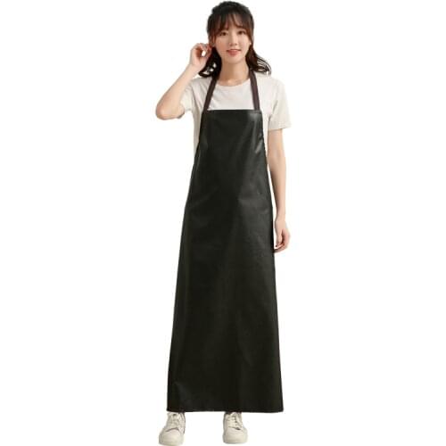 Mens Waterproof Faux Leather Extra Long Work Aprons Oil-proof Restaurant Cooking Kitchen Chef BBQ Apron for Women Black Coffee
