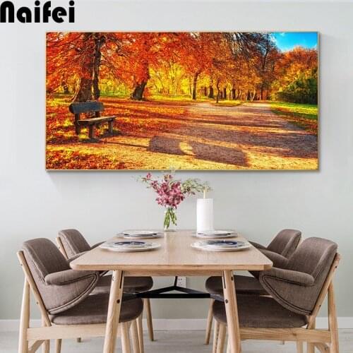 Autumn Park Red Leaves Landscape Wall Art wood Sunset Diamond Painting embroidery diamond mosaic Wall Picture for Living Room