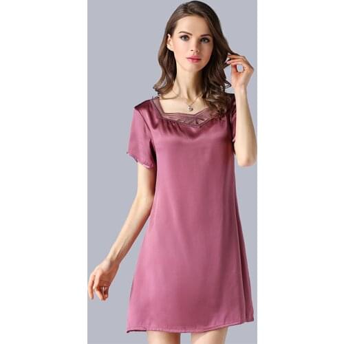 Brand noble silk Nightgown Lace 100% mulberry silk nightdress Women Summer short-sleeved female spring summer sexy