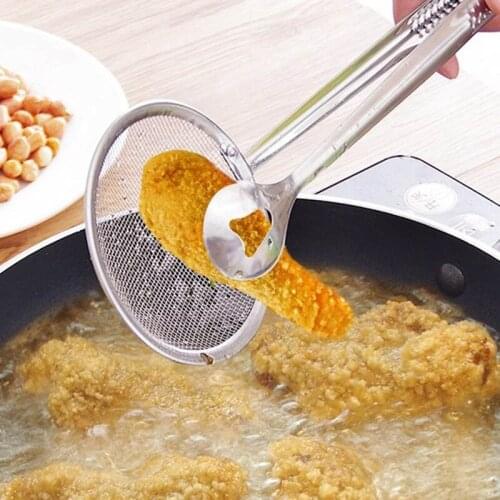 New Filter Spoon With Clip Food Kitchen Tool Multi-functional Oil-Frying BBQ Filter Stainless Steel Clamp Strainer Kitchen Tools