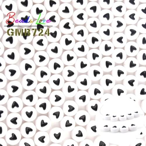 Wholesale Mixed Love Heart Acrylic Beads 100pcs 7mm White Round Flat Loose Spacer Beads for Charms Bracelet Necklace Diy Jewelry