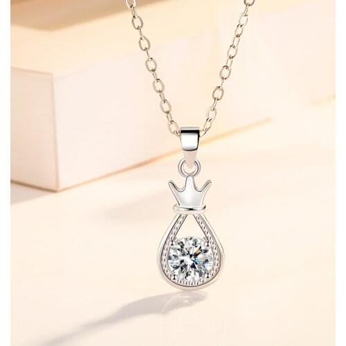 KOFSAC Romantic Crown Water Drop Silver Color Necklace Jewelry For Women Zircon White Blue Pendant New Girl Valentines Day Gift