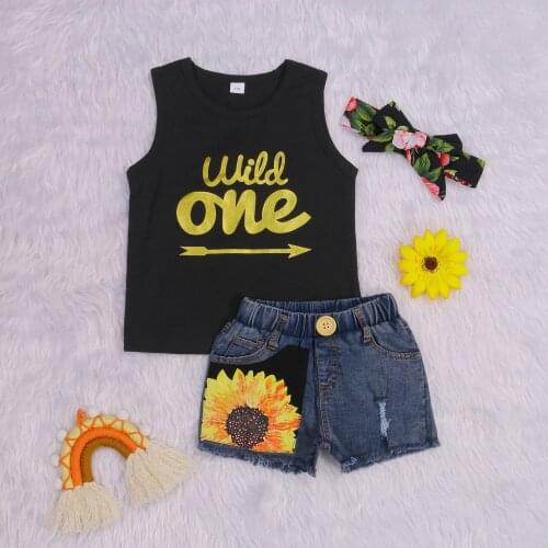 Pudcoco Toddler Girls 2Pcs Summer Outfits, Sleeveless Letter Print Tank Tops + Denim Shorts Set 2021 New Fashion