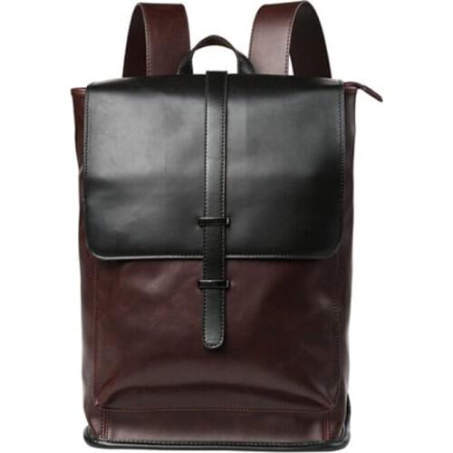 Male Backpack Designer Brand Vintage PU Leather Mens Backpack Business Casual Laptop Backpack Large Capacity Mens Travel Bags