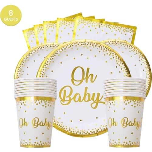 Oh Baby Gold Tableware Set Happy Birthday Party Supplies Baby Shower Decor Christening Baptism Decor Baby Shower Party Favors
