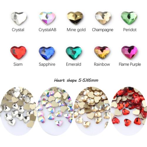 Hot heart-shaped nail art rhinestones 11 colors exquisite crystal stone size two styles 30pcs / 100Pcs for 3D nail decoration