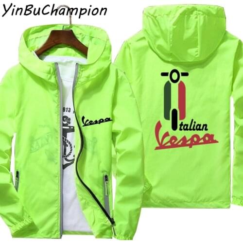 Vespa Italian Italy Flag Motorcycle Ultra Light Mens Hooded Windbreaker Reflective Coat Sunscreen Pilot Beach Cycling Jacket