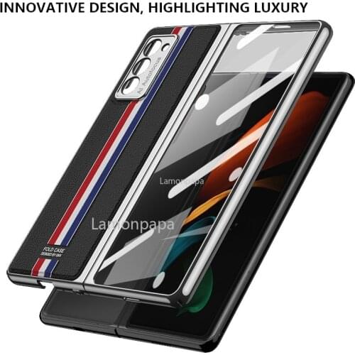 Luxury Tempered Glass Case for Samsung Z Fold2 5G Cover Gold Edge All-inclusive Shockproof Shell for Galaxy Z Fold 2 Case