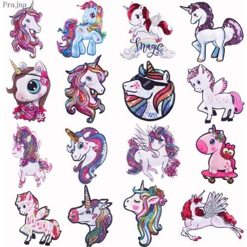 Prajna Unicorn Patch Cartoon Cute Embroidered Patches For Clothing Stripes Sew On Patches DIY Horse Appliques Badges