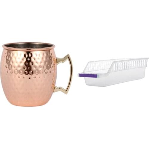 1 Pcs Kitchen Storage Collecting Box Basket & 1 Set Beer Cup Coffee Cup Mug Copper Plated Cocktail Cup