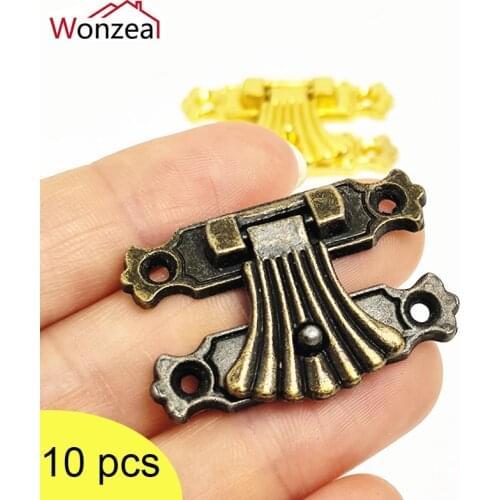 10pcs Mini Jewelry Wooden Box Antique Bronze Iron Padlock Hasp Hook Lock Furniture Hardware Home Decoration