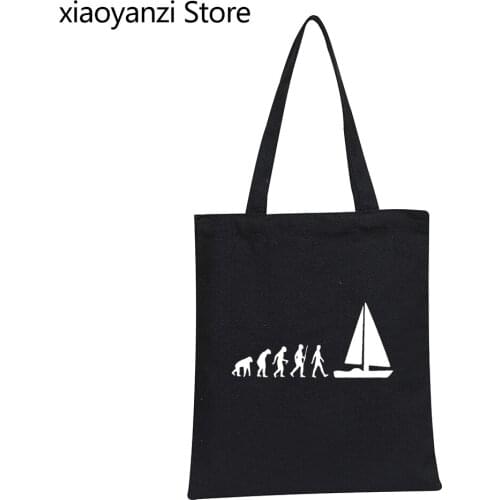 2021 Fashion Evolution Sail Boat Lady Handbag Style Women Canvas Shopping Bag Funny Eco Reusable Canvas Shoulder Bag Wholesale