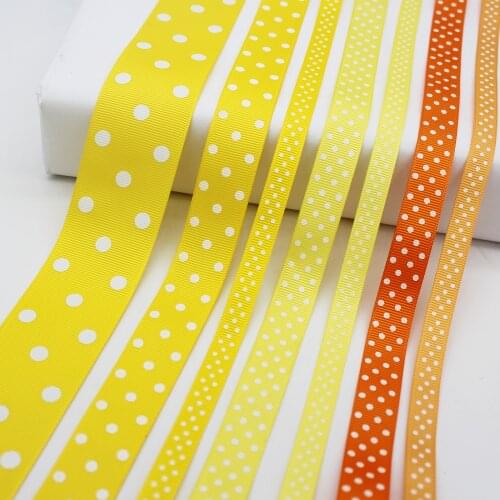 5 Meter/Lot Yellow Series Polka Dots Printed Grosgrain Ribbon For Handmade Hair Bows Crafts Accessories 9mm 16mm 22mm 25mm 38mm