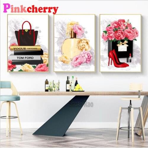 5d cross stitch diamond painting Perfume Lipstick High Heels Wall Art Canvas Painting Paris Nordic diamond mosaic new embroidery