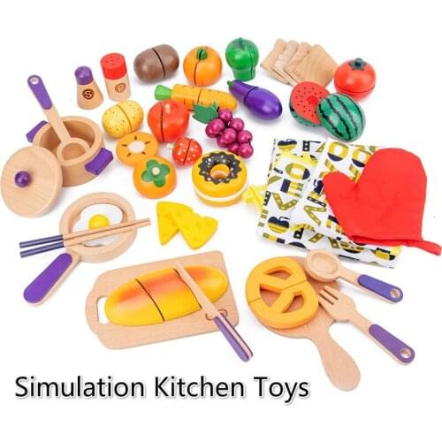Wooden Childrens Play House Kitchen Mini Food Cooking and Cooking Carefully Looking At Fruit and Vegetable Toys for Girls