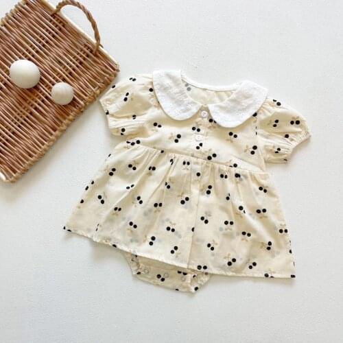Ins Hot Sale Kids Girls Cherry Pattern Short Sleeve Romper