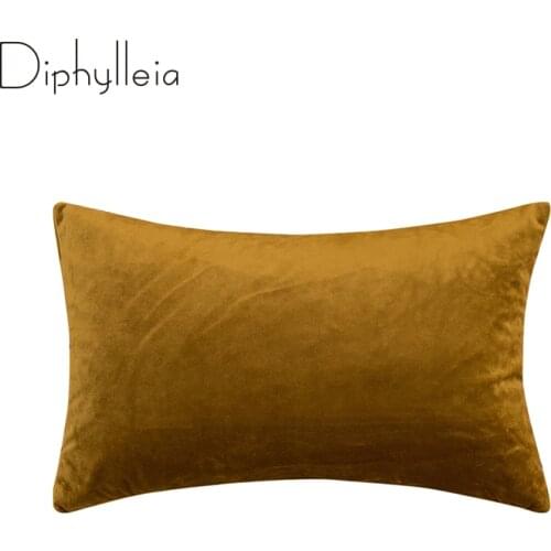 Diphylleia Retro Solid Colors Velvet Lumbar Pillow Cover High End Turmeric Yellow Camel Light Tan Brown Rectangle Cushion Case
