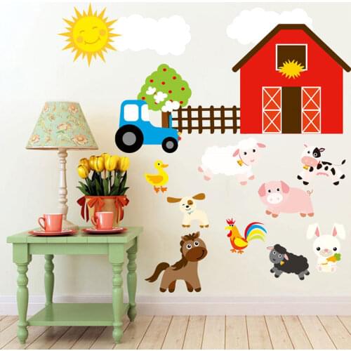 Farm Designed Craft Child Baby Bedroom Kitchen Living room Wall Stickers Cartoon Cute tiger Lion car pig rabbit Home decoration