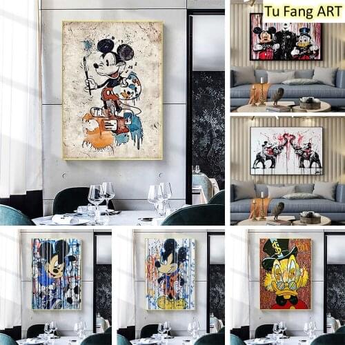 Disney Canvas Painting Graffiti Mickey Minnie Donald Duck Posters and Prints Wall Art Room Decor Pictures Living Home Decoration