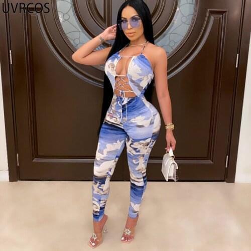 UVRCOS Overalls For Women 2021 One Piece Jumpsuit New Fashion Summer Back Lace Up Chest Hollow Out Off Shoulder Skinny Tracksuit
