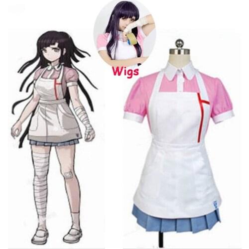 Dangan Ronpa 2 Mikan Tsumiki Danganronpa Dress Cosplay Costume Danganronpa Mikan Tsumiki Cosplay Shirt + skirt + apron and wigs
