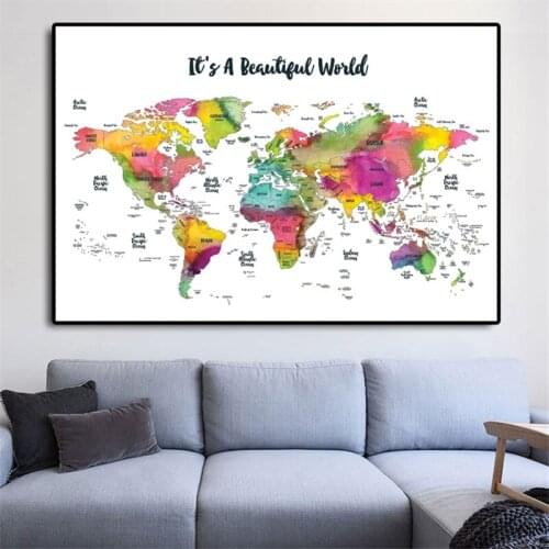 Beautiful Maps Of The World Minimalist Watercolor Art Canvas Poster Painting Wall Picture Print Home Bedroom Decoration Artwork