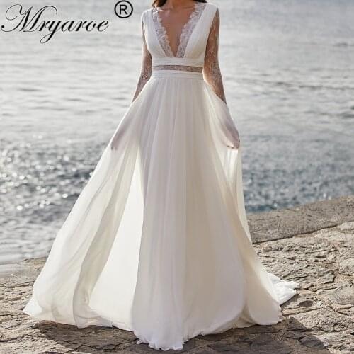 Mryarce 2021 Lace Long Sleeves Flattering Chiffon A Line Princess Wedding Dress Bridal Gowns