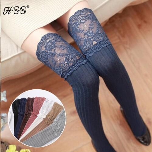 Lace long-barreled knee stockings Thigh slip cotton stockings Student vertical stripes stockings