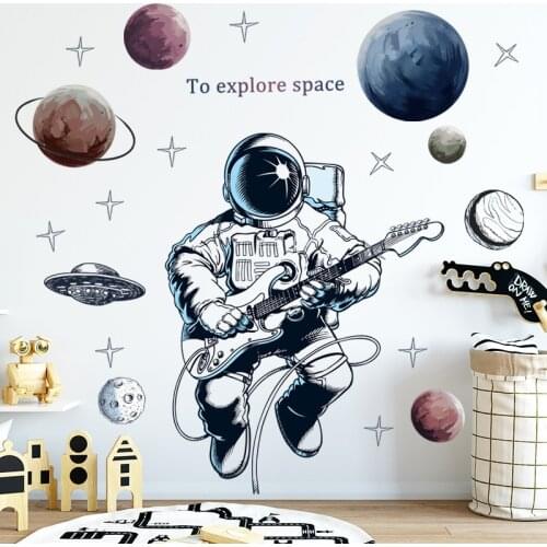 Cartoon Wall Stickers Astronaut Pilot Space Planet Wall Decoration Self-adhesive Wallpaper Murals