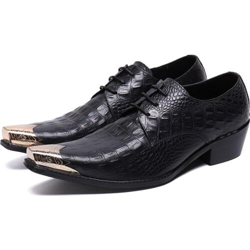 Retro gentleman Genuine Leather mens shoes sapato masculino Lace Up Black Office Shoes Chunky Heel Office Party Men Dress Shoes