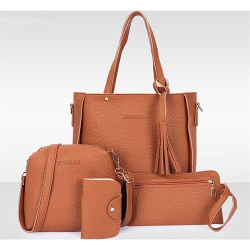 4PCS Handbag Set Women PU Leather Shoulder Bag women Capacity Casual Crocodile Shoulder Messenger Bags Composite Bag