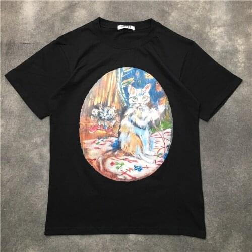 2020 New Men Novelty Cat oil Painting T Shirts T-Shirt Hip Hop Skateboard Street Cotton T-Shirts Tee Top kenye S-XXL #K20