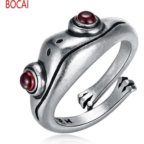 New S925 silver open ring trendy retro frog animal sterling silver ring