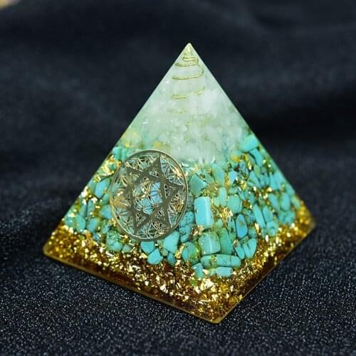 Orgonite Pyramid Anahata Chakra Sandalphon Life Potential Natural Turquoise Resin Pyramid Crafts Decoration C0173